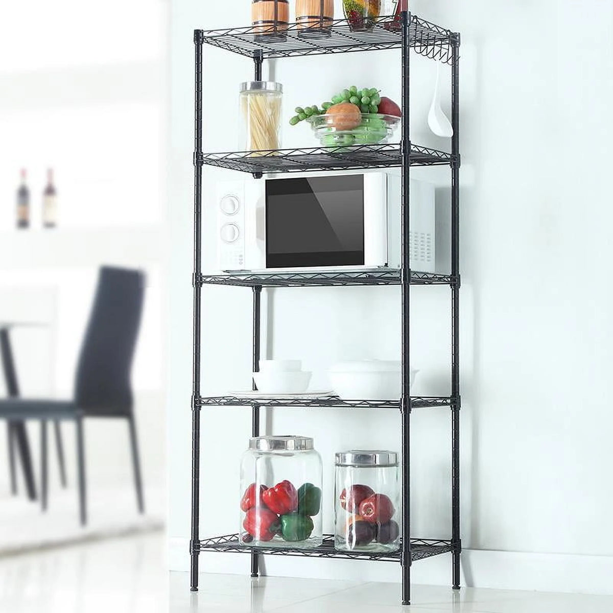 5 Tier Black Steel Wire Shelving Storage Rack I600