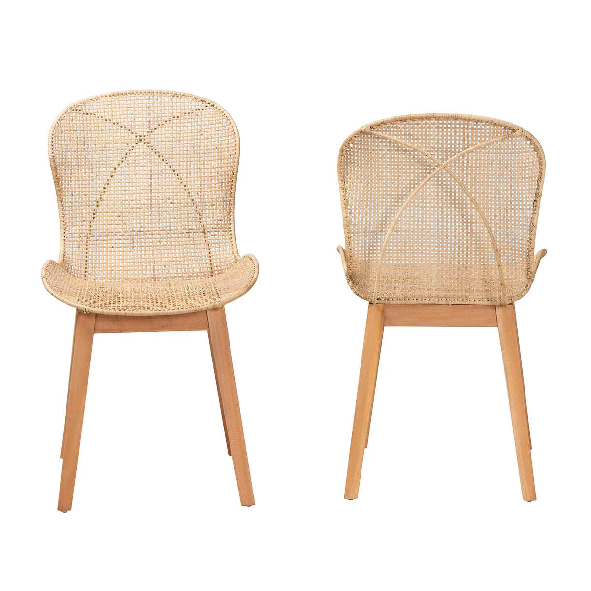 Natural Brown Mahogany and Rattan 2-Piece Dining Chair Set I322216