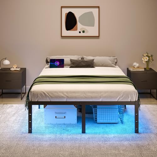 Full Size 14 Inch Metal Platform Bed Frame with LED Lights P373