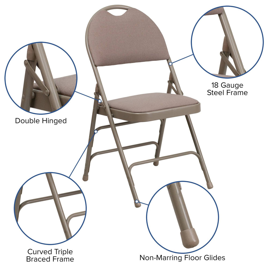 Beige Fabric Metal Folding Chair W2753