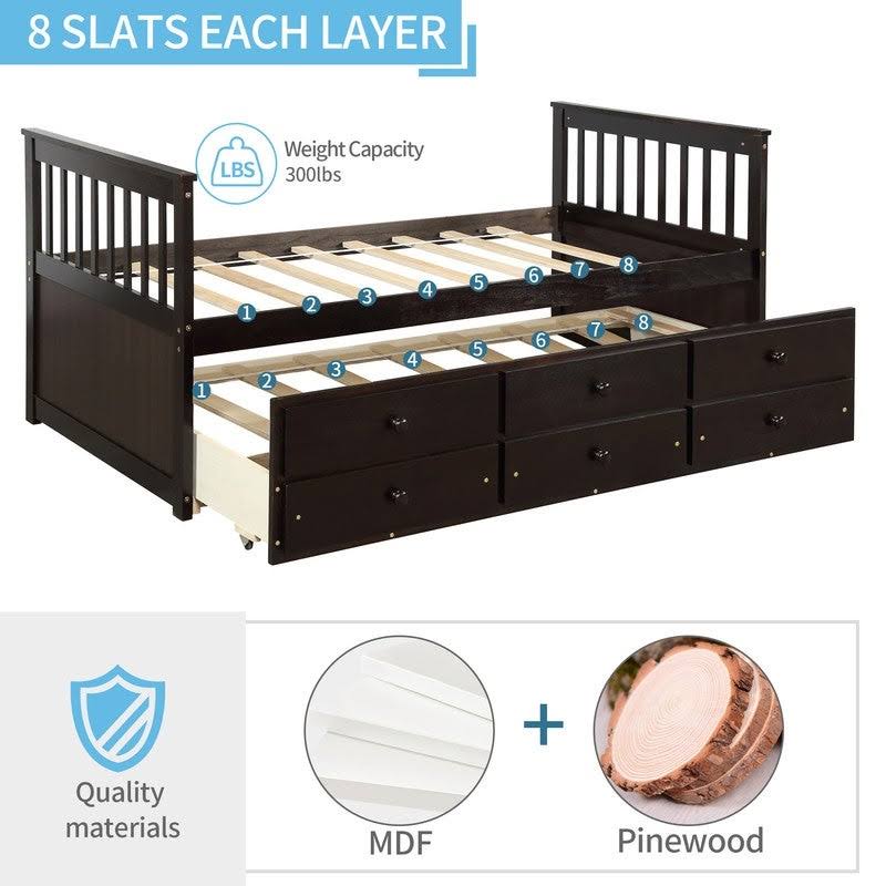 Twin Bed with Trundle and Storage Drawers E11755