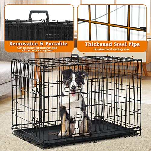 48 Inch XXL Black Metal Dog Crate with Handle and Plastic Tray L756