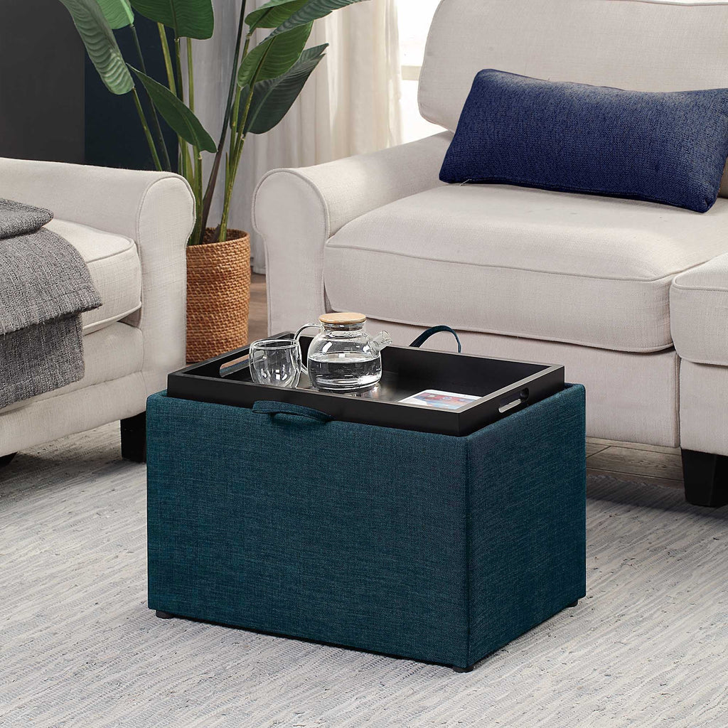 Dark Blue Fabric Storage Ottoman with Reversible Tray O428