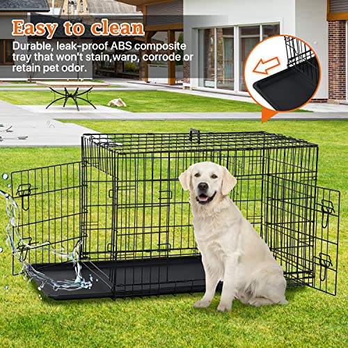 48 Inch XXL Black Metal Dog Crate with Handle and Plastic Tray L756