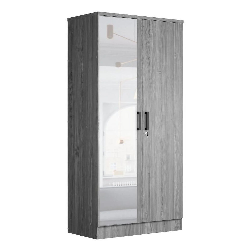 Gray Two Door Armoire Wardrobe with Mirror W76492