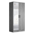 Gray Two Door Armoire Wardrobe with Mirror W76492