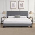 King Size Upholstered Platform Bed Frame with Linen Headboard A1006