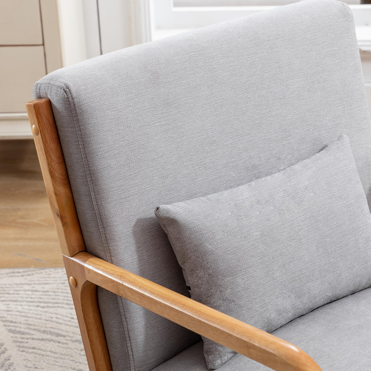 Beige Fabric Accent Armchair with Wood Frame F473