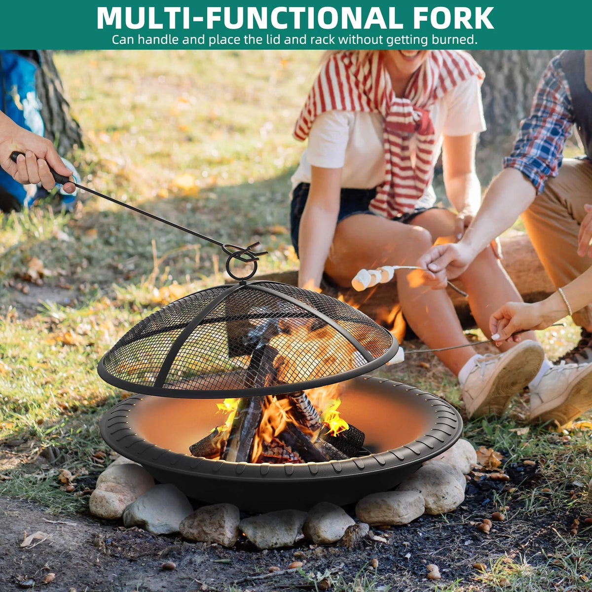 25" Wood-Burning Fire Pit Bowl with Spark Screen and Poker V21458