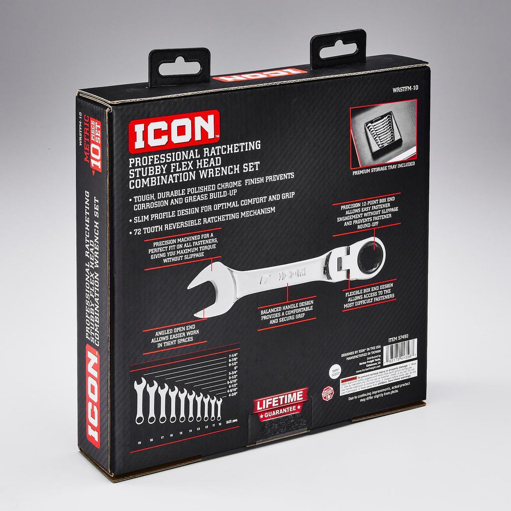 Metric Ratcheting Combination Wrench Set, 10-Piece A9658