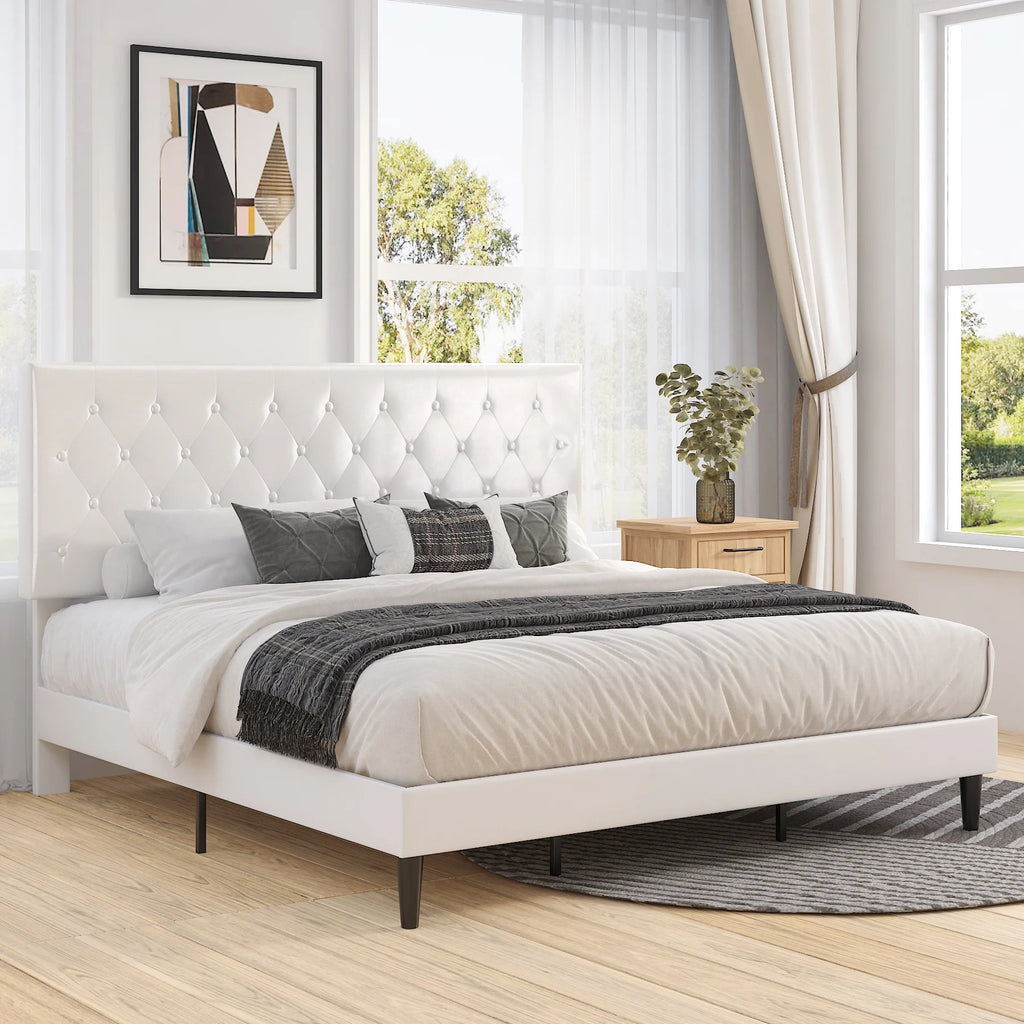 Black Queen Size Platform Bed Frame with Adjustable Tufted Headboard S675003