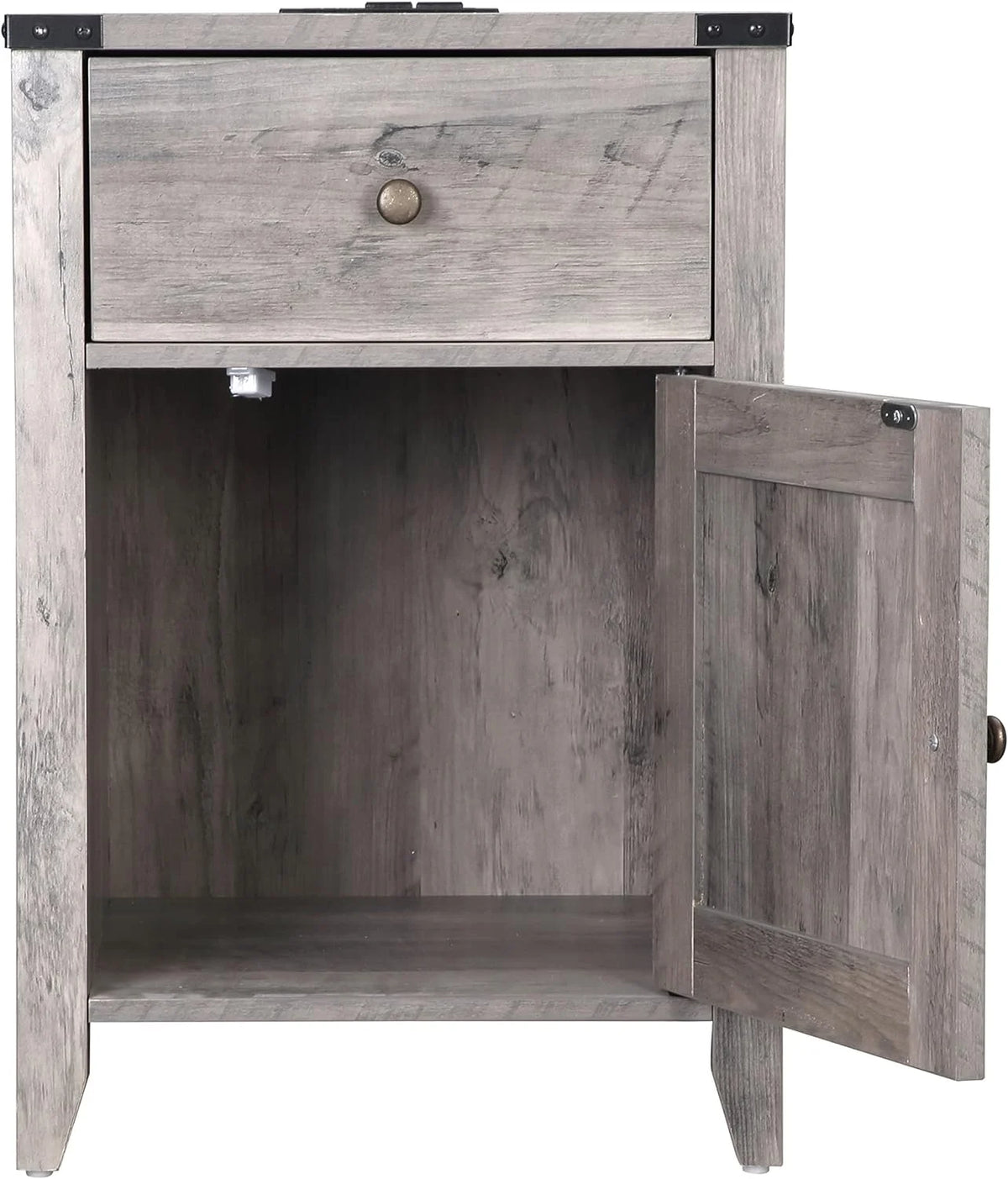 Rustic Farmhouse Nightstand with Charging Station and Drawers 2 Pack H357