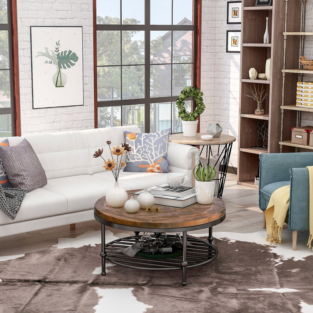 Round Coffee Table with Storage Shelf Z677