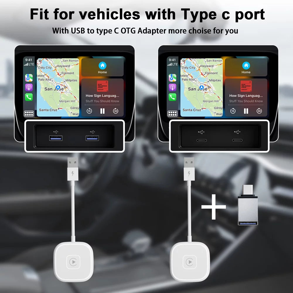 Car Adapter for Apple Cell Phone Carplay Wired to Wireless Smart Box N5169