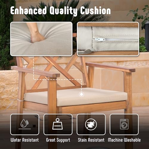 3 Piece Acacia Wood Outdoor Patio Furniture Set with Cushion Chairs and Coffee Table G88618