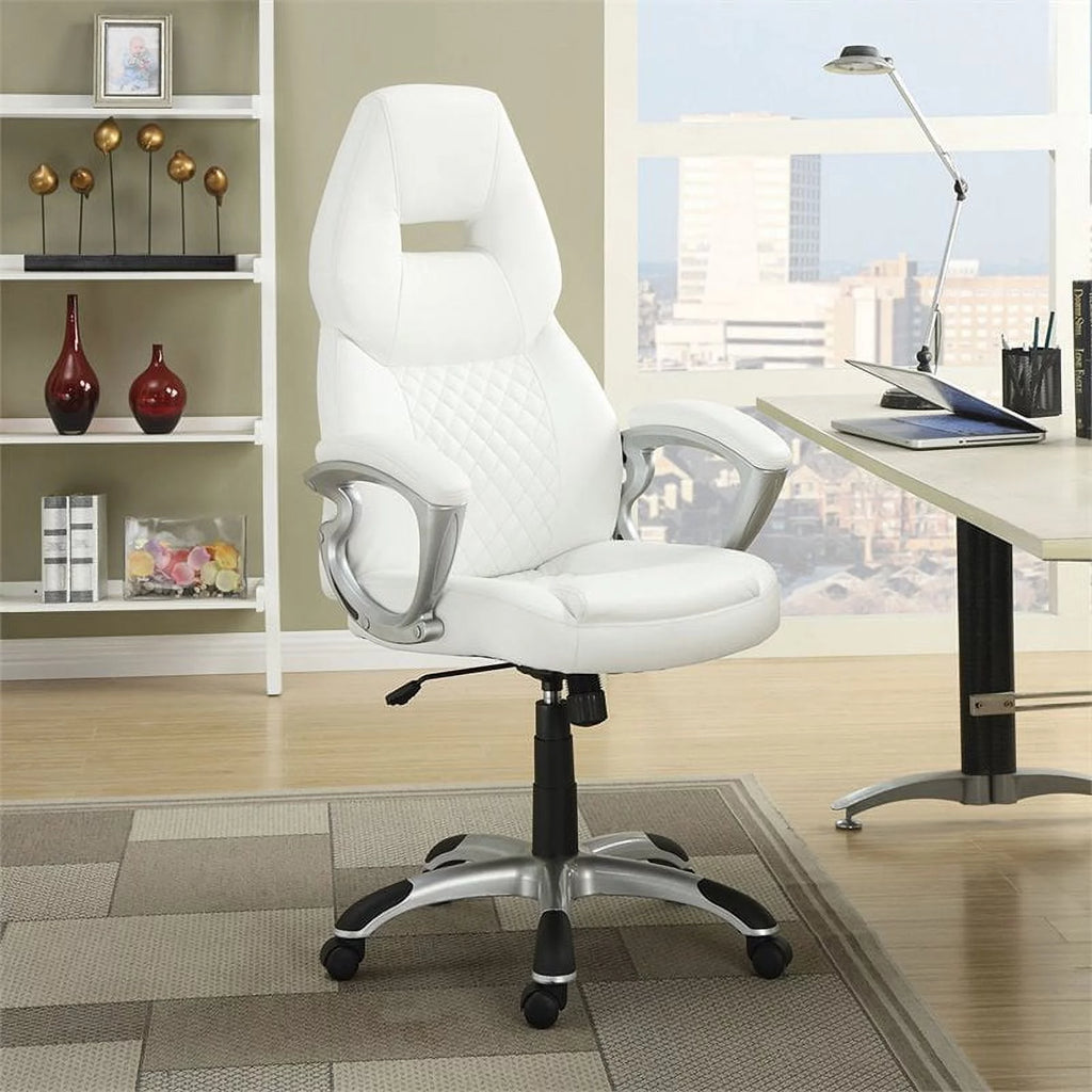 White and Silver Faux Leather Swivel Office Chair A9911