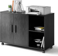 Black Wood Rolling File Cabinet with Dual Doors C245