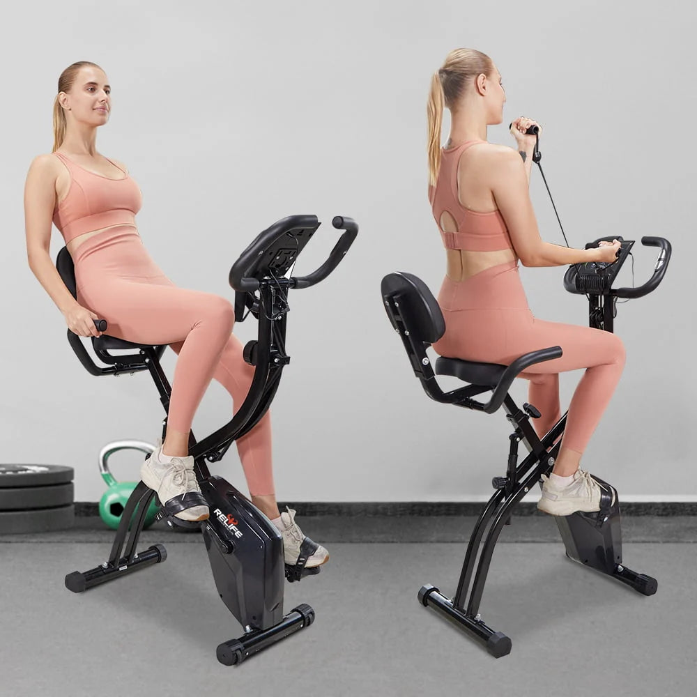 Folding Portable Exercise Bike with Arm Resistance Band S7315