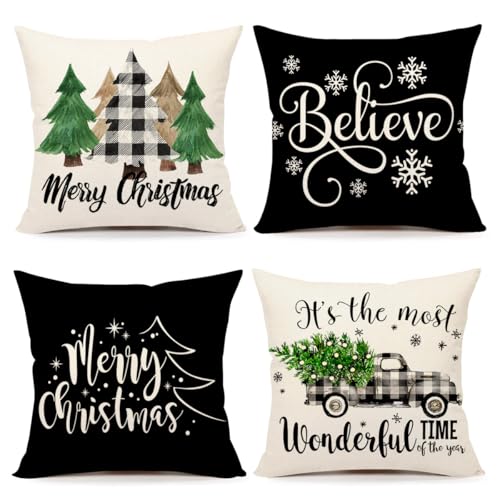 Buffalo Check 18x18 Set of 4 Red Black Throw Pillow Covers C467