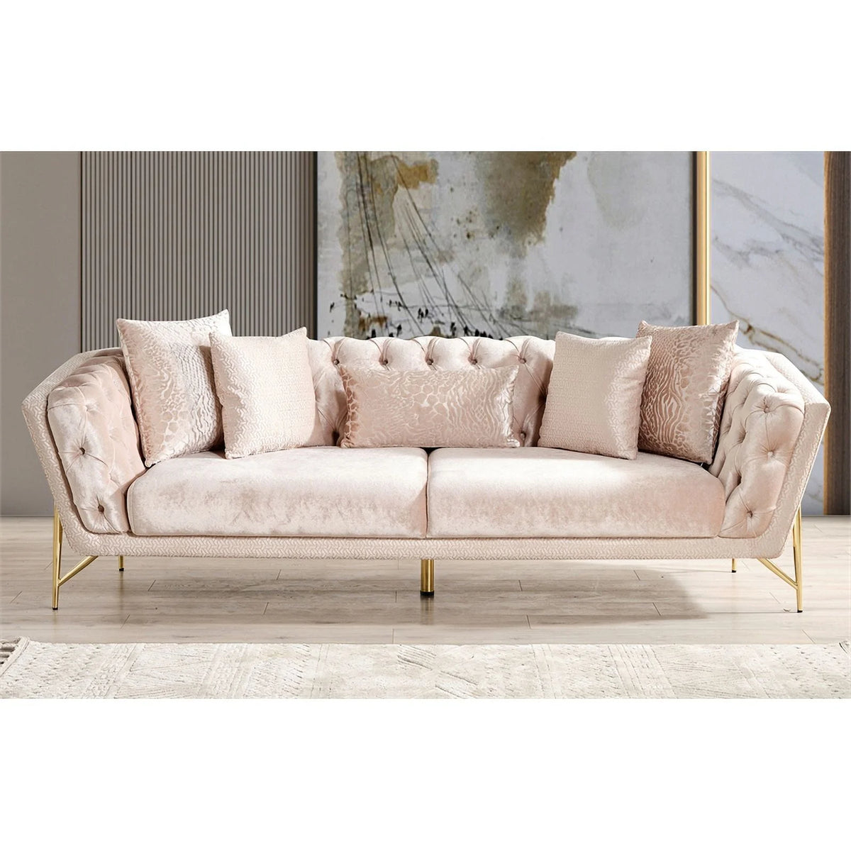 2 Pc Beige Wood Living Room Set A52904