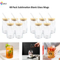 48 Pack 16oz Sublimation Blank Glass Cups with Bamboo Lid and Glass Straw U413402