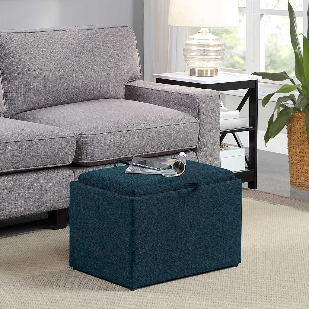 Dark Blue Fabric Storage Ottoman with Reversible Tray O428