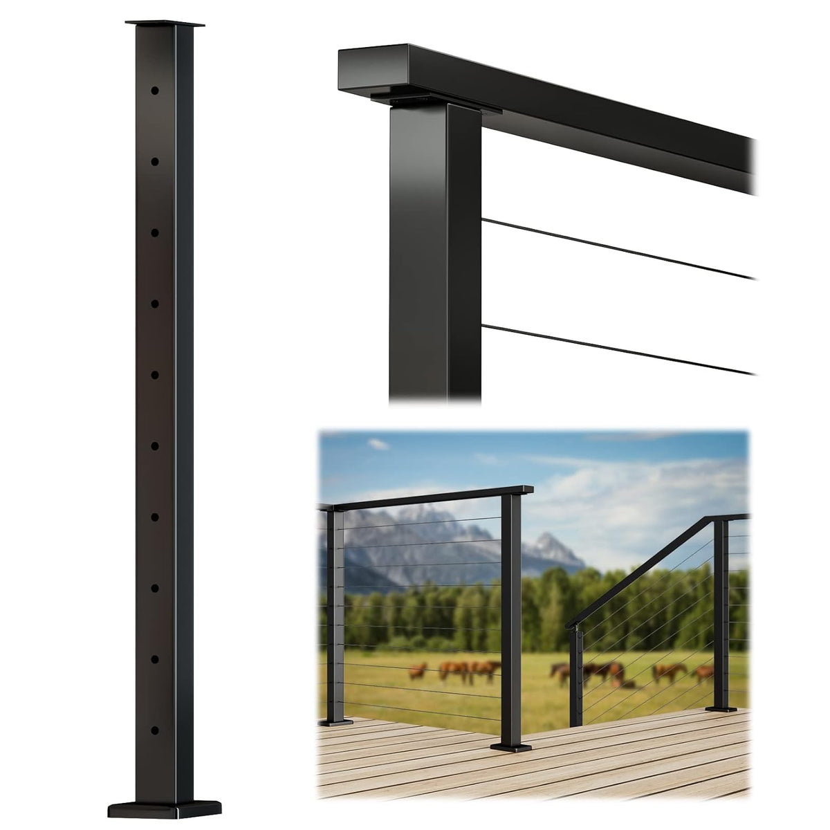 Black Stainless Steel Cable Railing Post K621