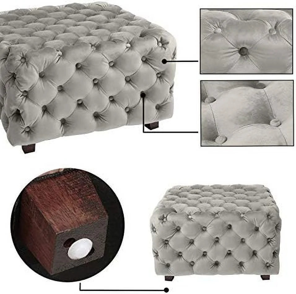 Gray Velvet Tufted Ottoman A162