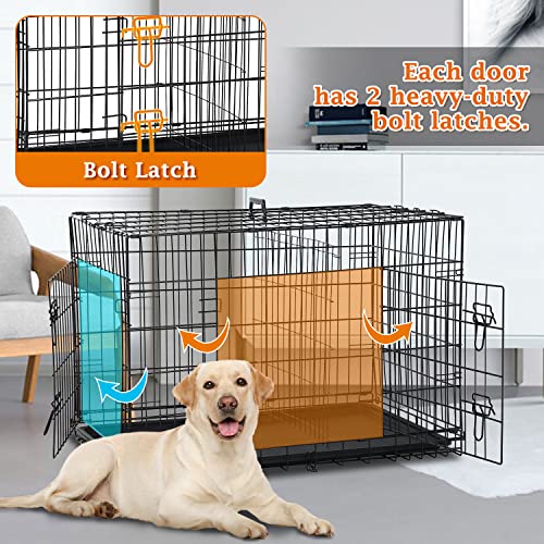 48 Inch XXL Black Metal Dog Crate with Handle and Plastic Tray L756