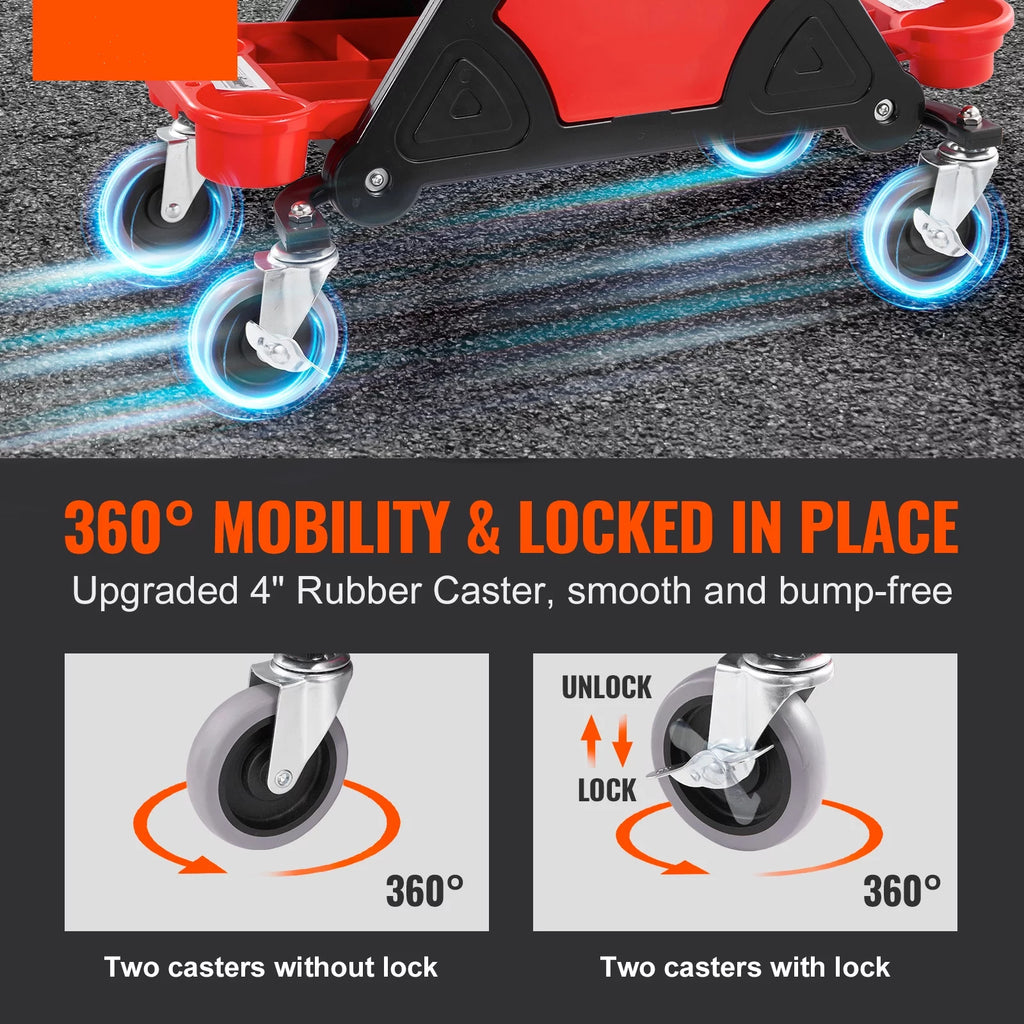 300 lbs Capacity Rolling Mechanic Seat with 4" Wheels and Tool Trays N68009