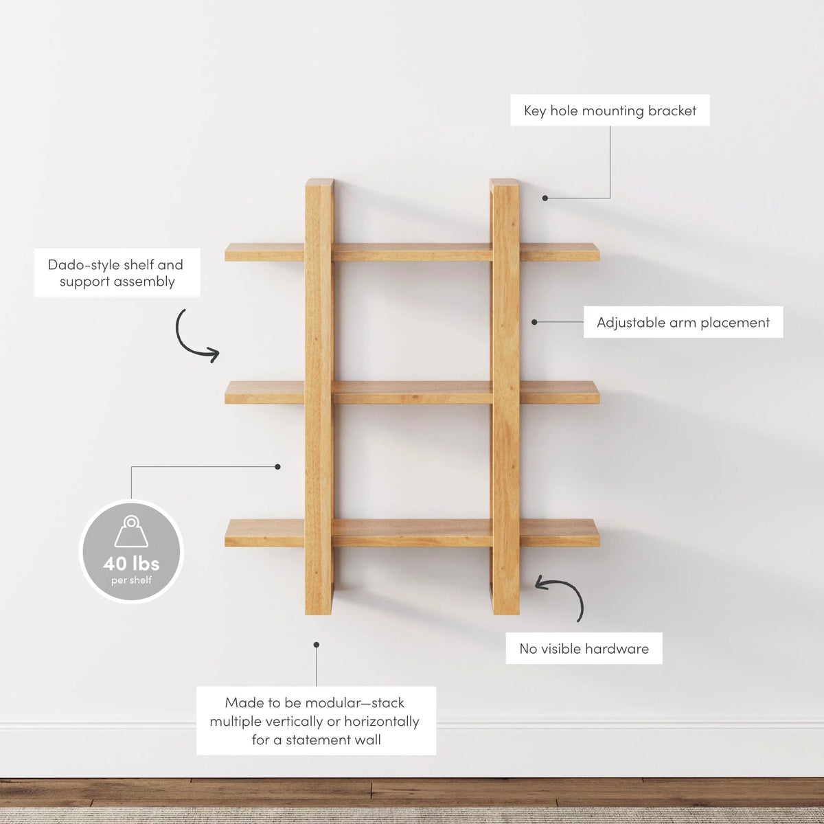 3-Tier Solid Wood Wall Book Shelves G85940