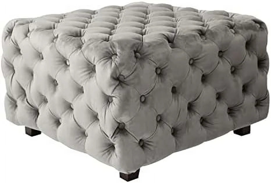 Gray Velvet Tufted Ottoman A162