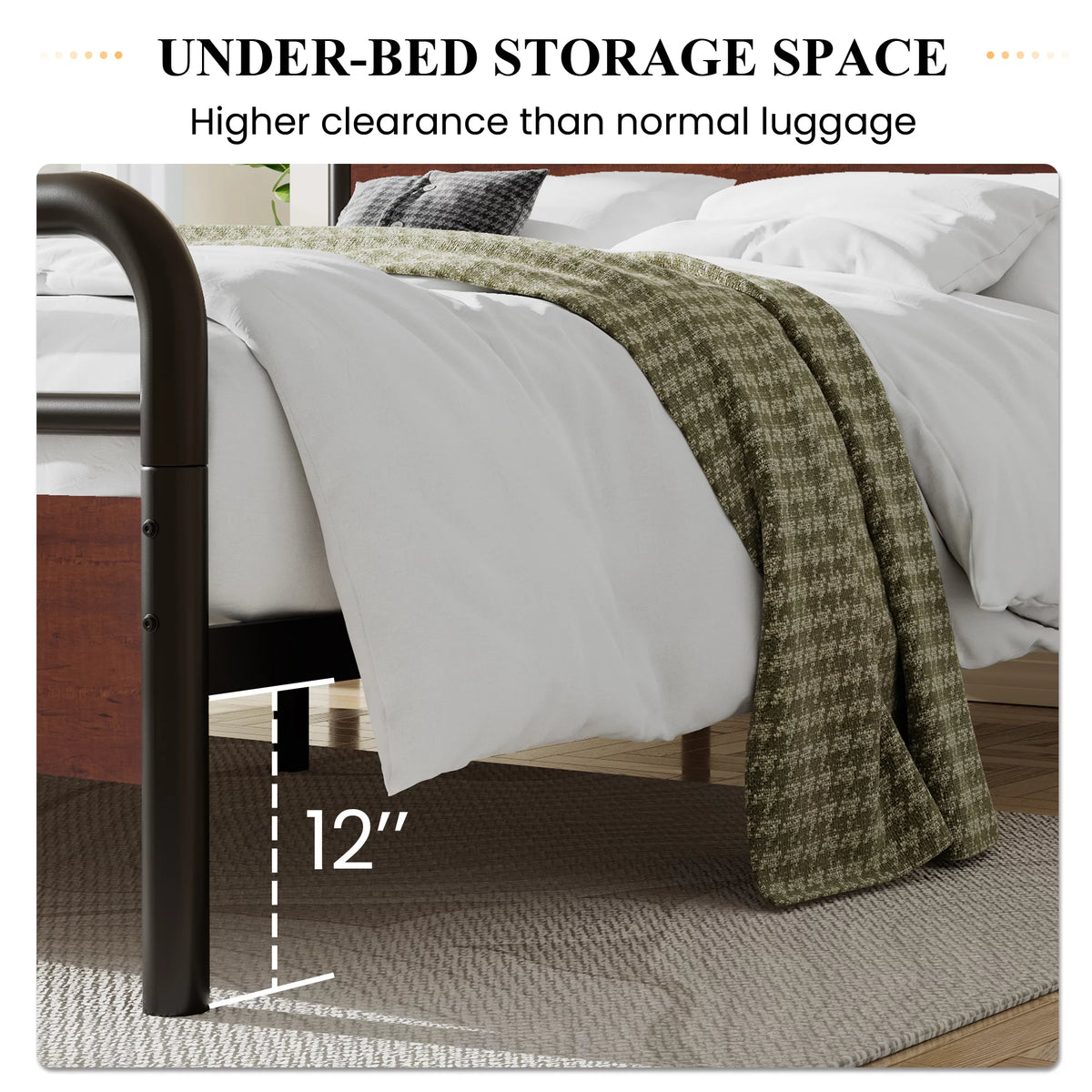 Dark Brown Queen Size Metal Platform Bed Frame with Wooden Headboard D5029
