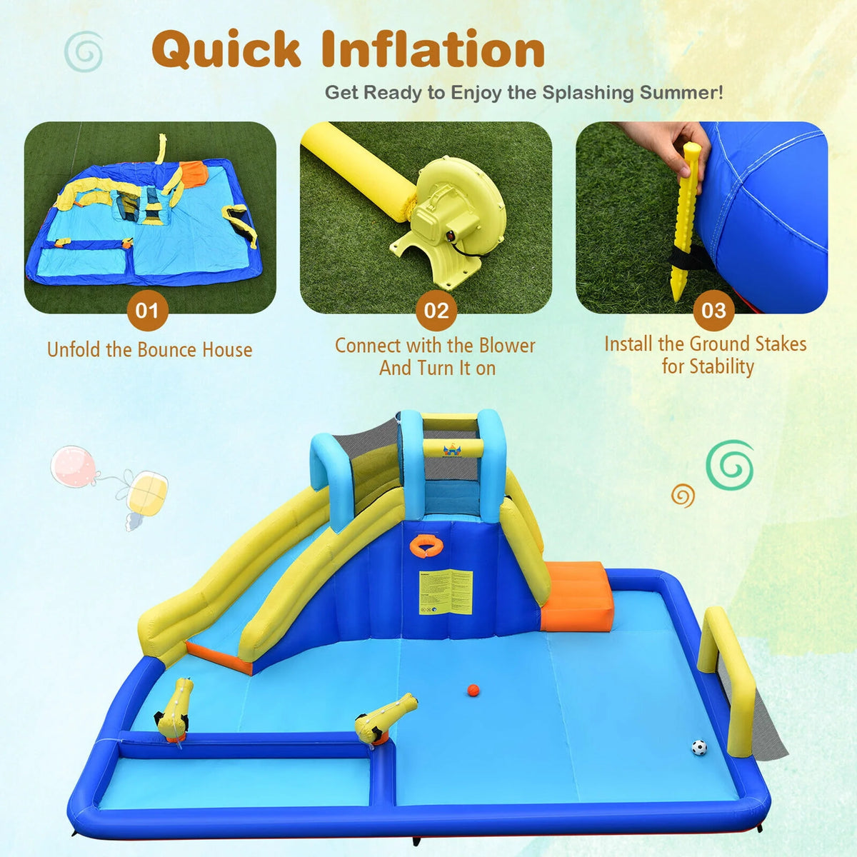Inflatable Water Slide Bounce House Splash Pool with Blower P652