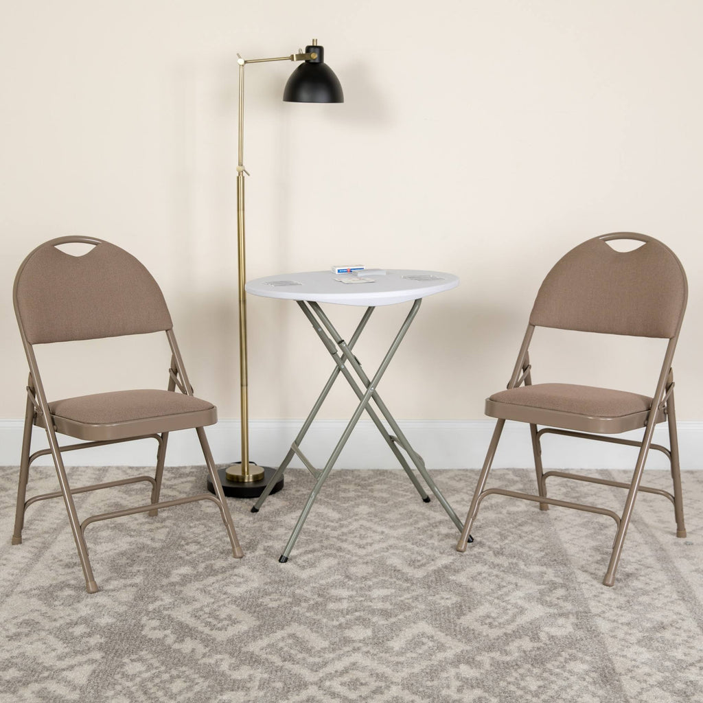 Beige Fabric Metal Folding Chair W2753