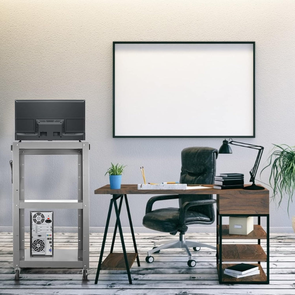 Steel Height Adjustable Media Cart with Outlets U438018