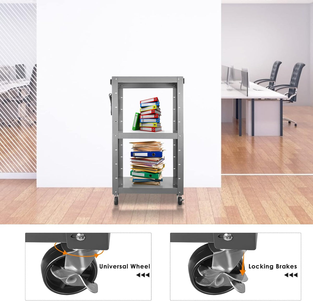 Steel Height Adjustable Media Cart with Outlets U438018