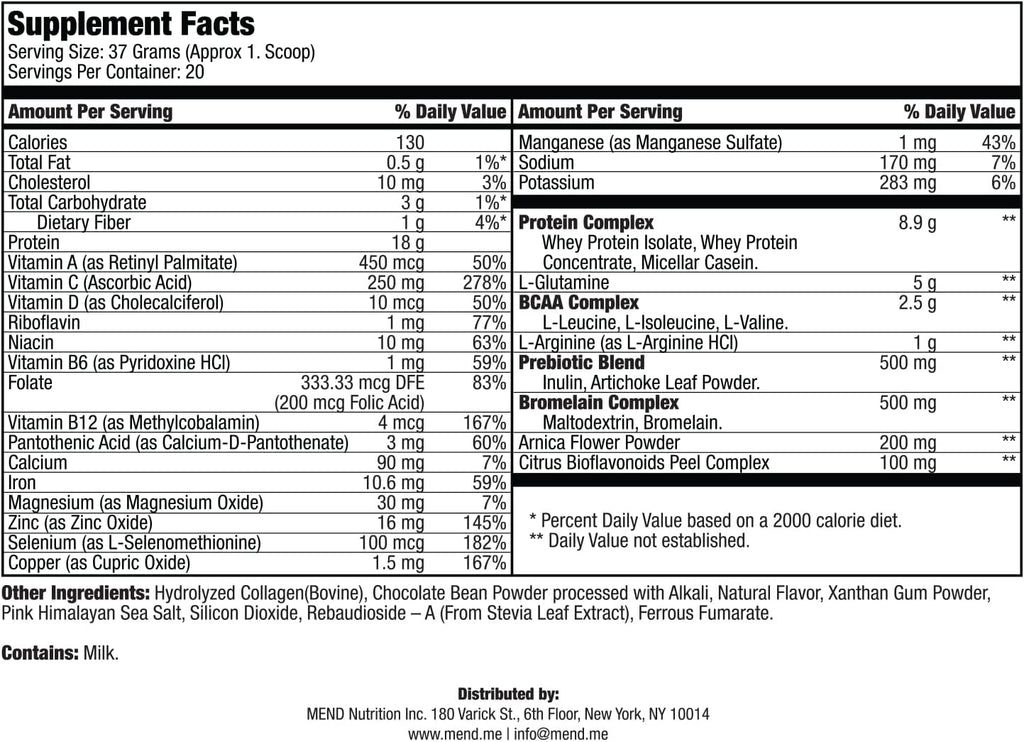 Skin Healing Supplement Powder with Arnica, Whey Protein, Collagen, Bromelain, Chocolate, 20 Servings Pack of 2 M917674