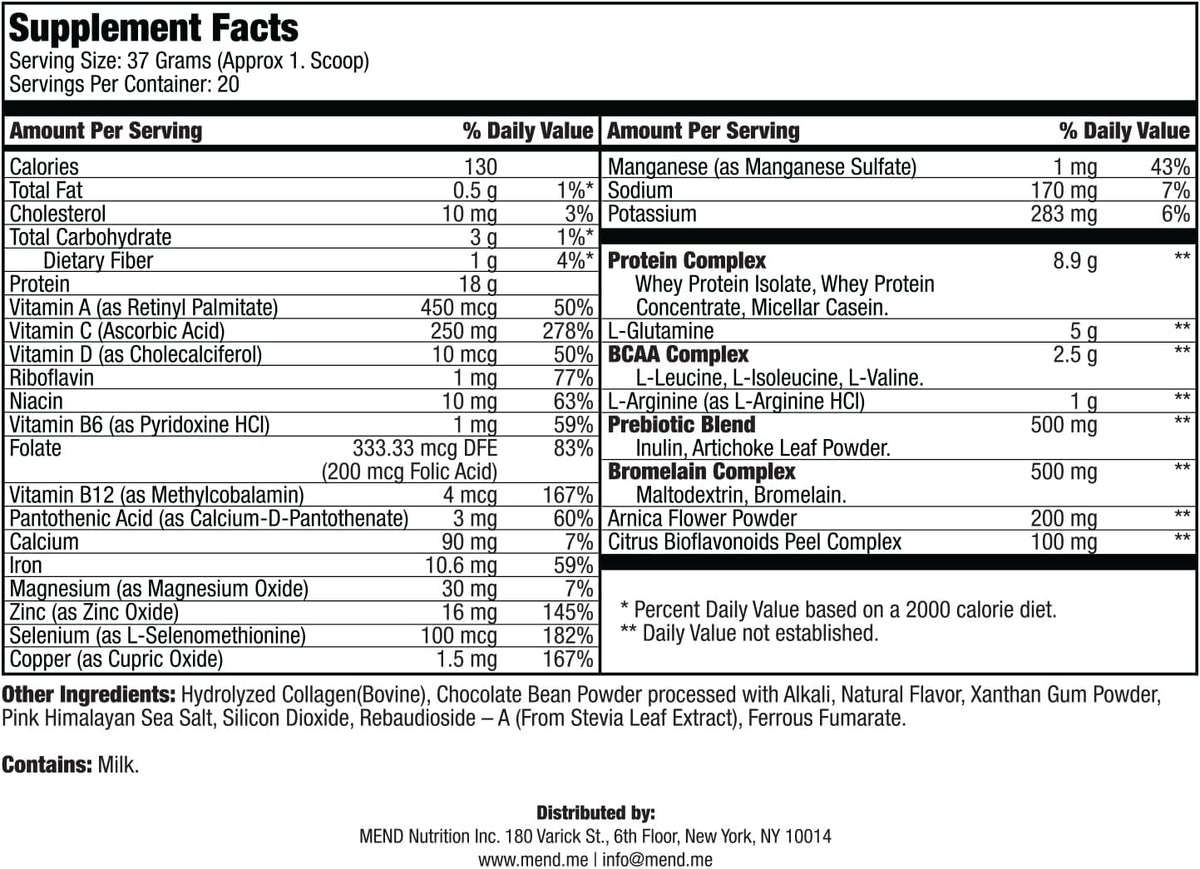 Skin Healing Supplement Powder with Arnica, Whey Protein, Collagen, Bromelain, Chocolate, 20 Servings Pack of 2 M917674