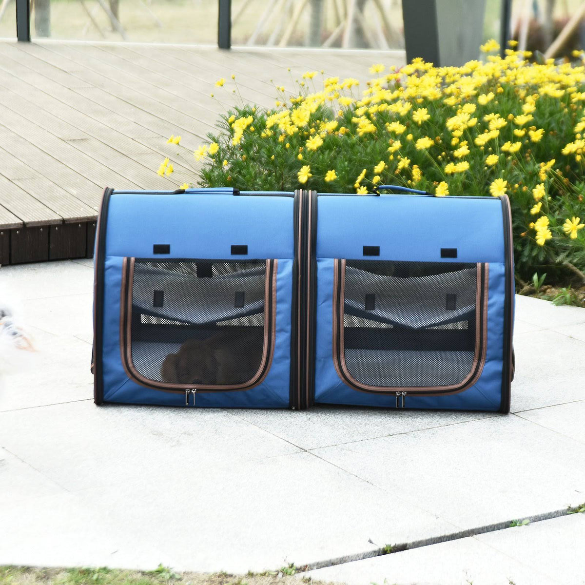 Portable Soft-Sided Pet Carrier with Divider Blue J84852