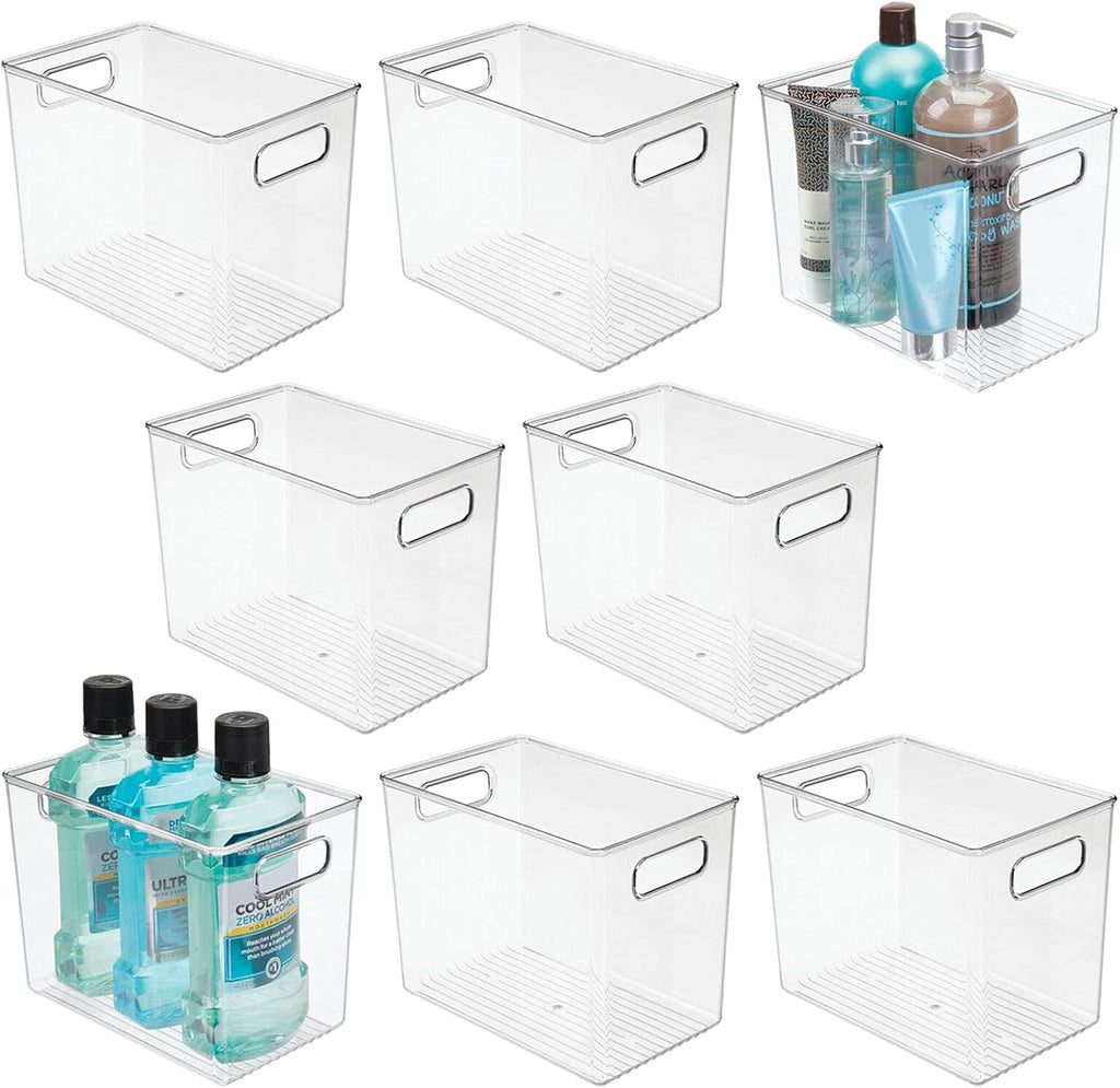 Clear 8 Pack Plastic Storage Organizer Bin Basket with Handle T64464