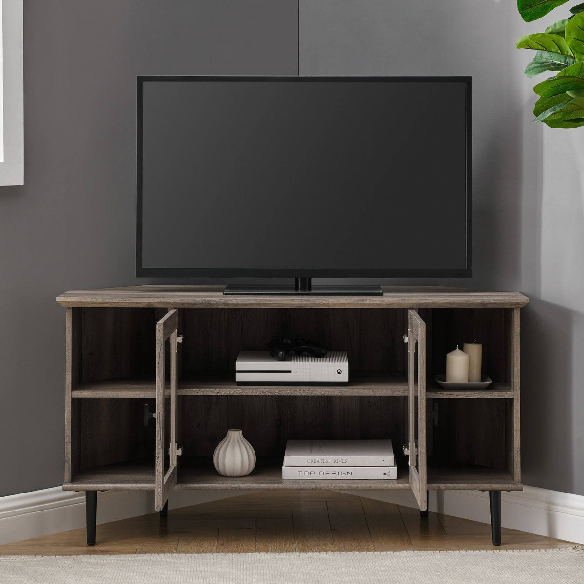 48-Inch Glass Door Corner TV Console D12742