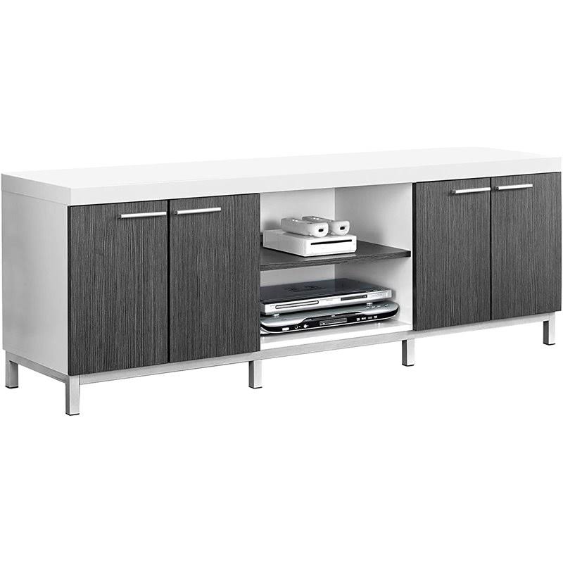 60x22 TV Console with 2 Storage Cabinets in White and Gray Y73827