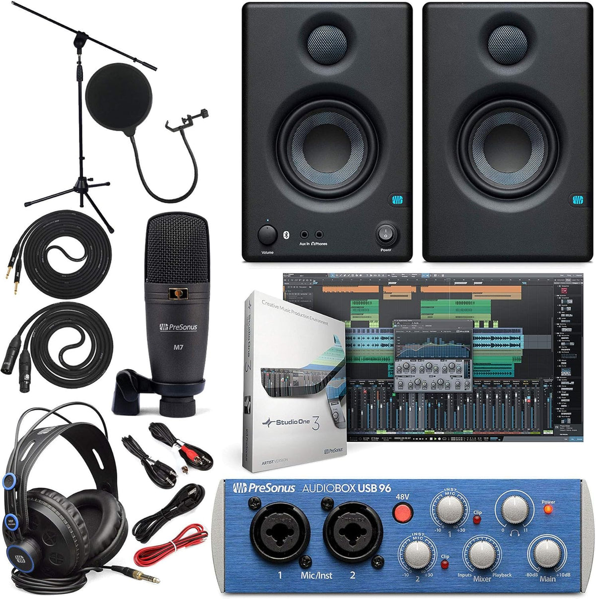 Audio Interface with Studio Monitors and Instrument Cable U315718