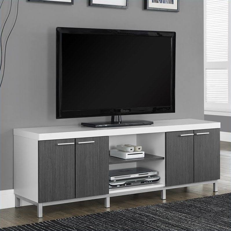 60x22 TV Console with 2 Storage Cabinets in White and Gray Y73827