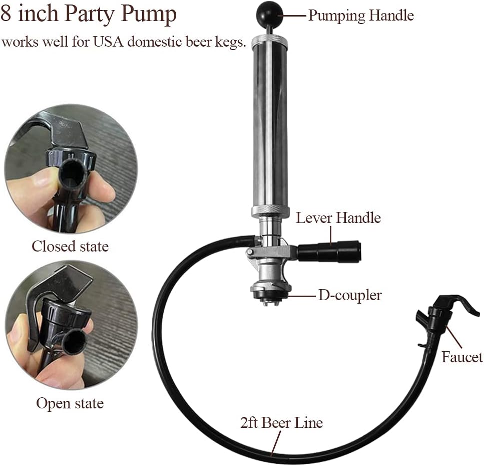 Beer Party Pump with Picnic Tap 8 inch US Sankey D System Pack of 2 L6456
