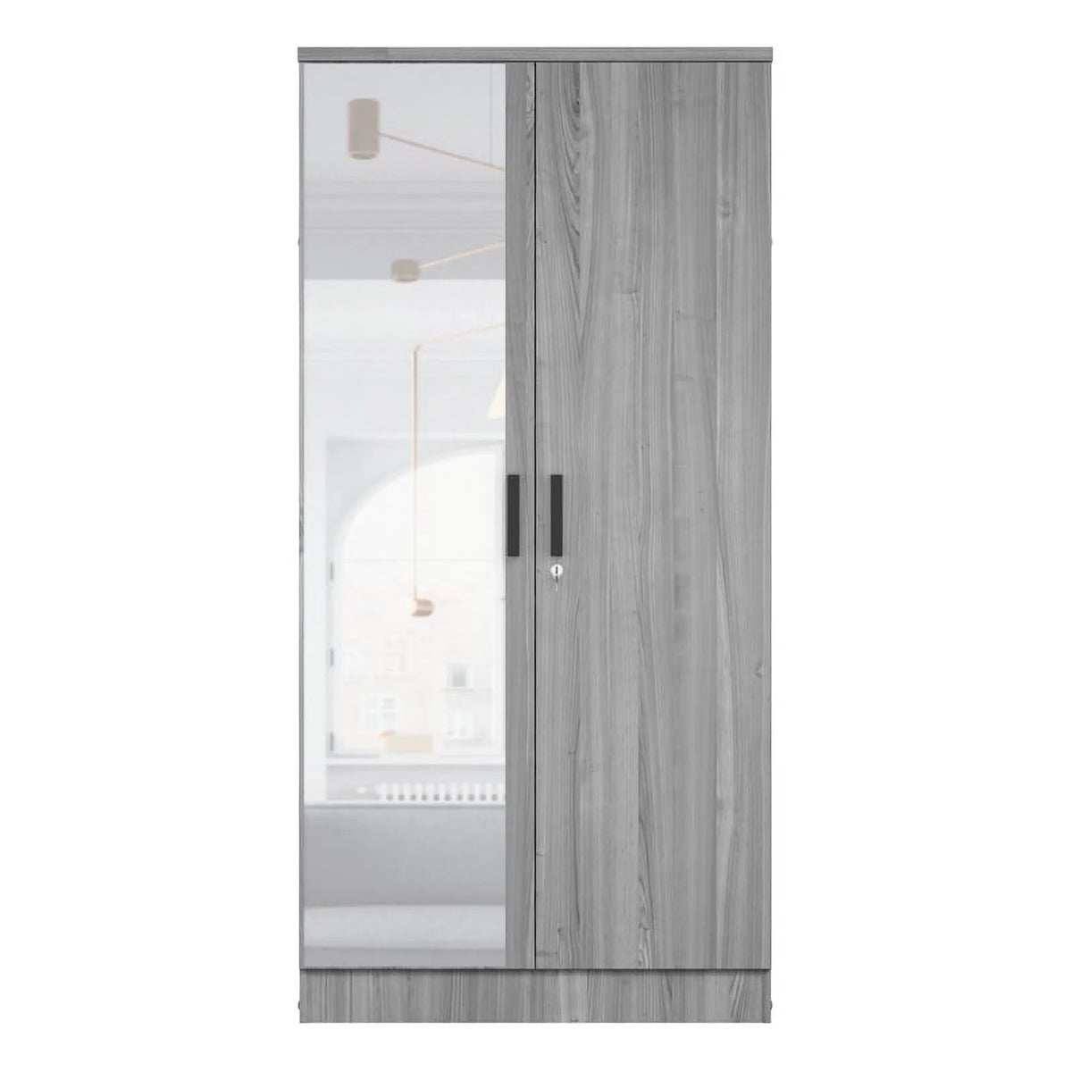 Gray Two Door Armoire Wardrobe with Mirror W76492