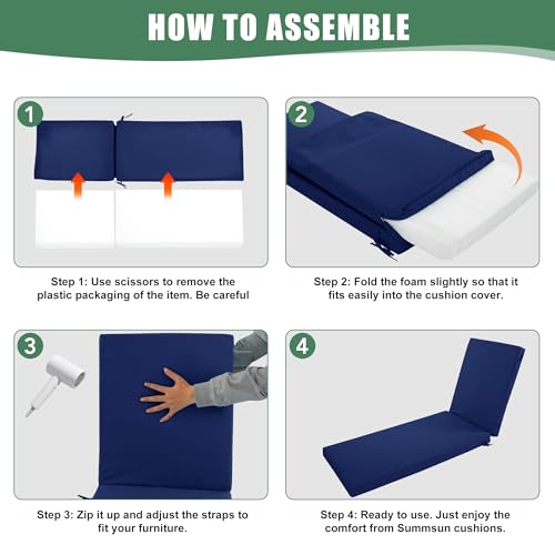 Waterproof Fade Resistant Outdoor Chaise Lounge Cushions Set of 2 Teal 72 x 21 x 3 Inch R11859