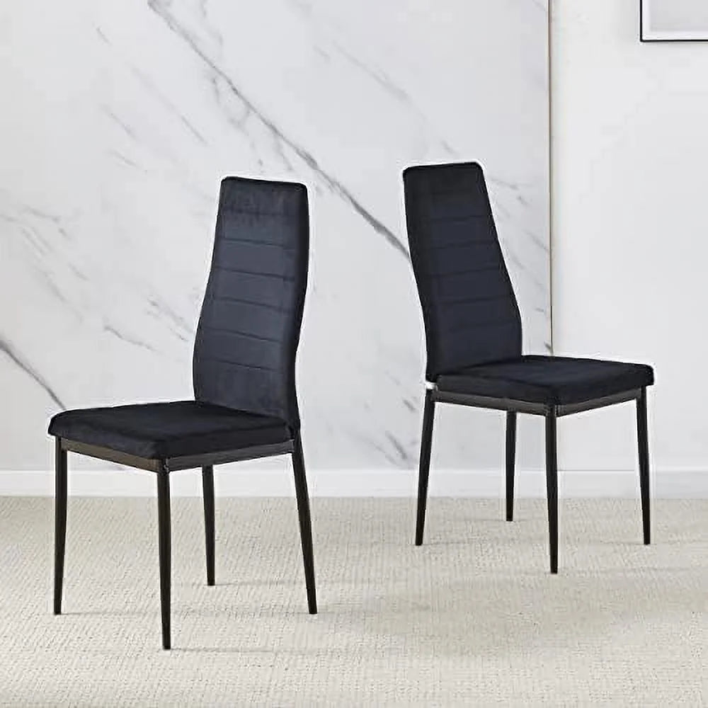 Rectangular Dining Table Chair Set with Glass Stainless Steel Legs Q575