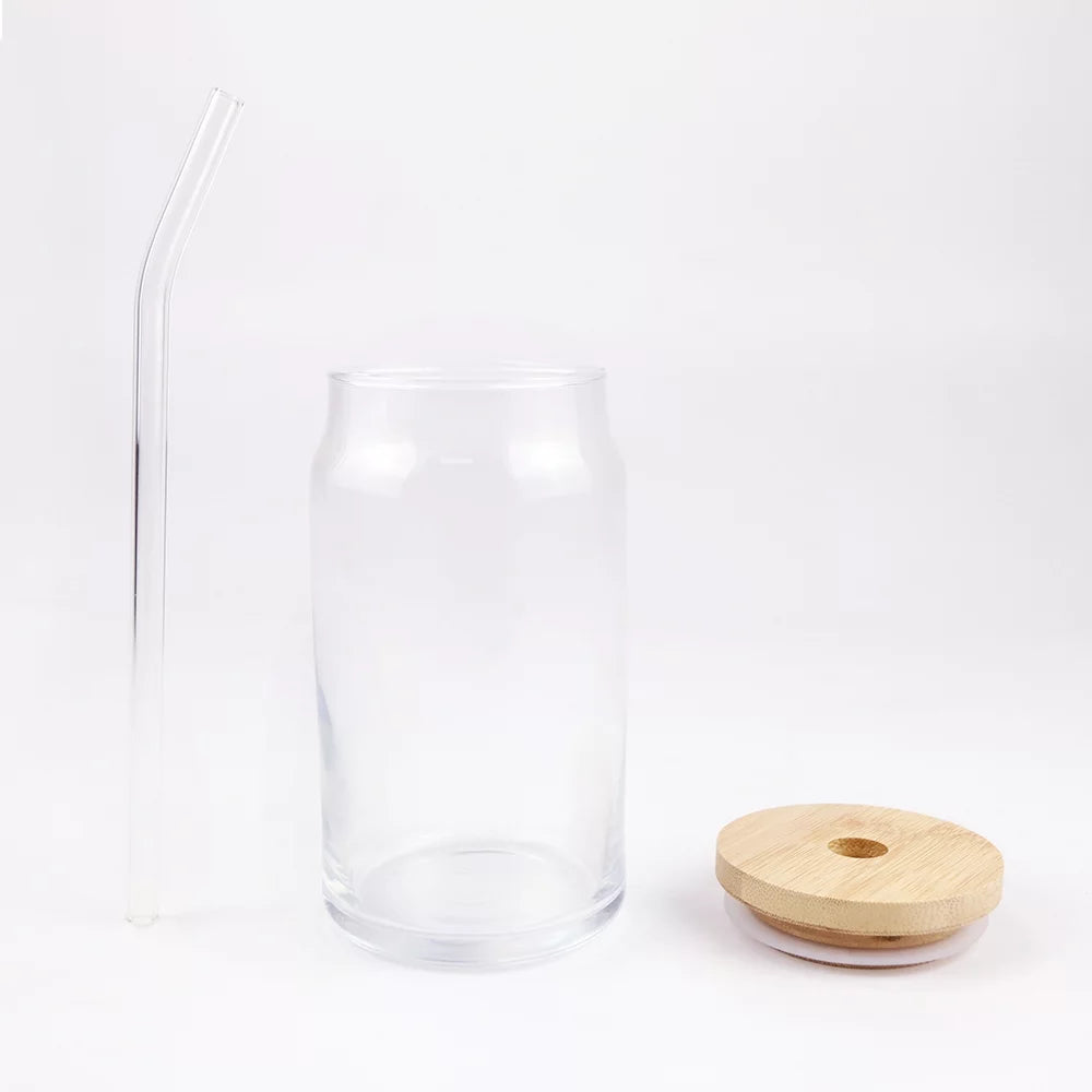 48 Pack 16oz Sublimation Blank Glass Cups with Bamboo Lid and Glass Straw U413402
